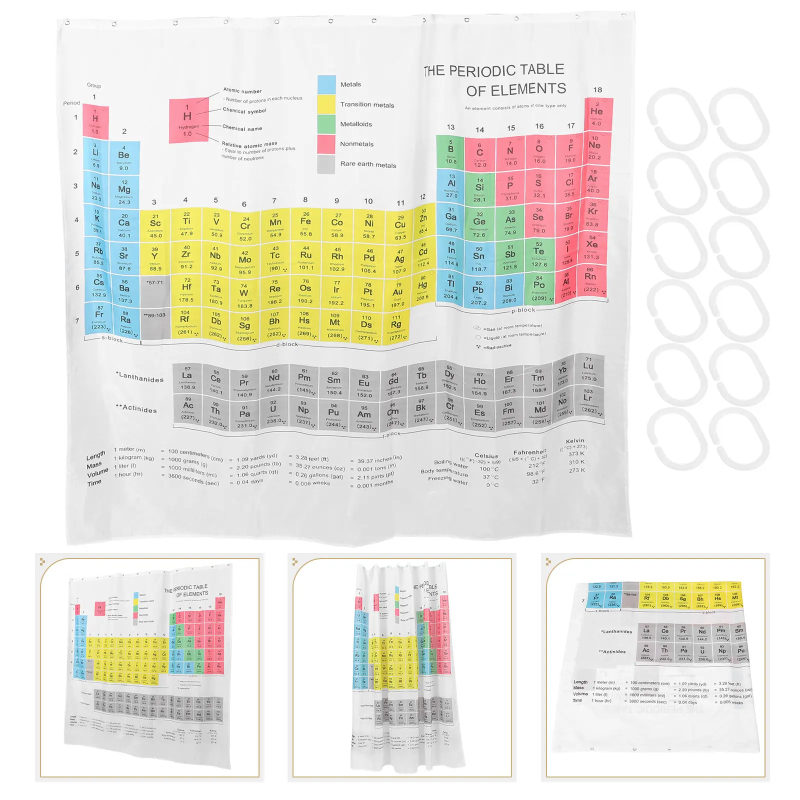 

1 Set Waterproof Shower Curtain Liner Periodic Table Printed Polyester Bath Curtain Waterproof Water Resistant Bathroom Supply