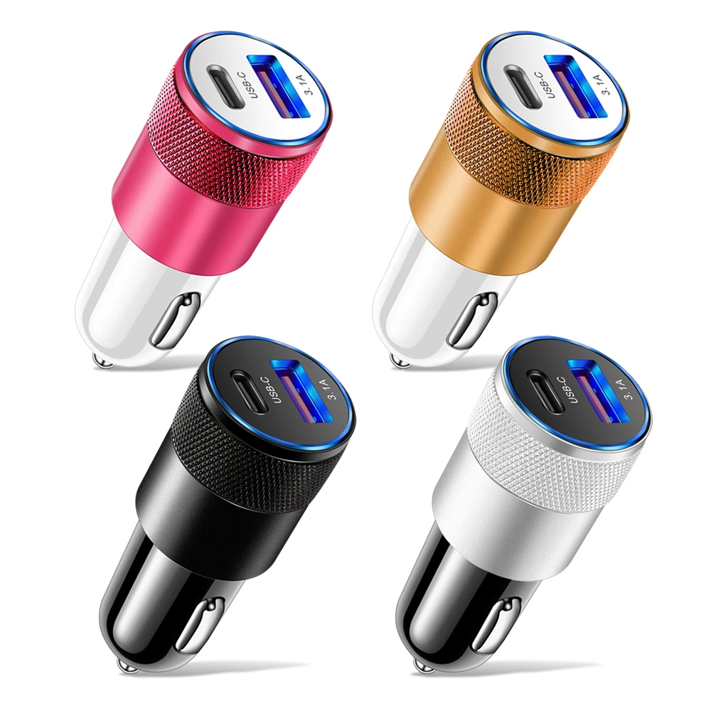 

3.1A USB Car Charger USB C PD Fast Charging Car Phone Charger Adapter for iPhone 13 14 12 15Pro Samsung Xiaomi Quick Charger 3.0