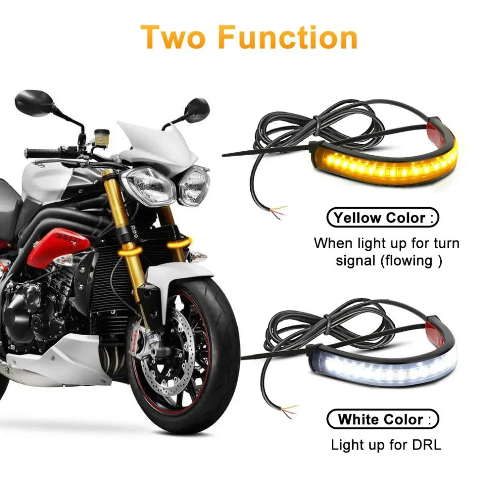 1Pc 12V LED Motorcycle Turn Signal Light & DRL Amber White Moto Flasher Ring Fork Strip Lamp Flashing blinker Universal