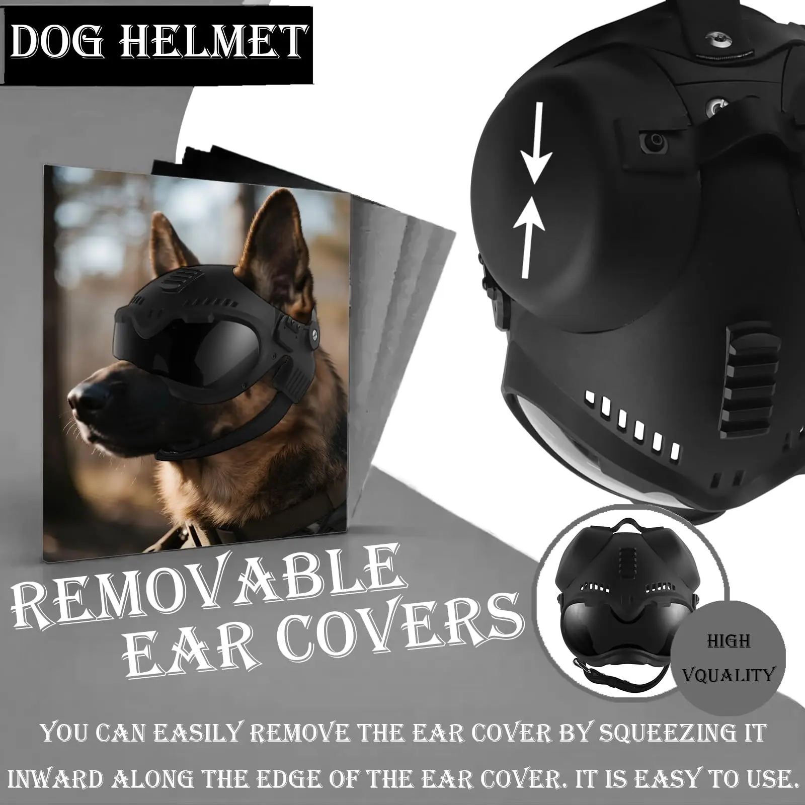 

Tactical Dog Helmet with Goggles, Windproof and Impact-Resistant Head Protection , Adjustable Strap For German Shepherd Etc