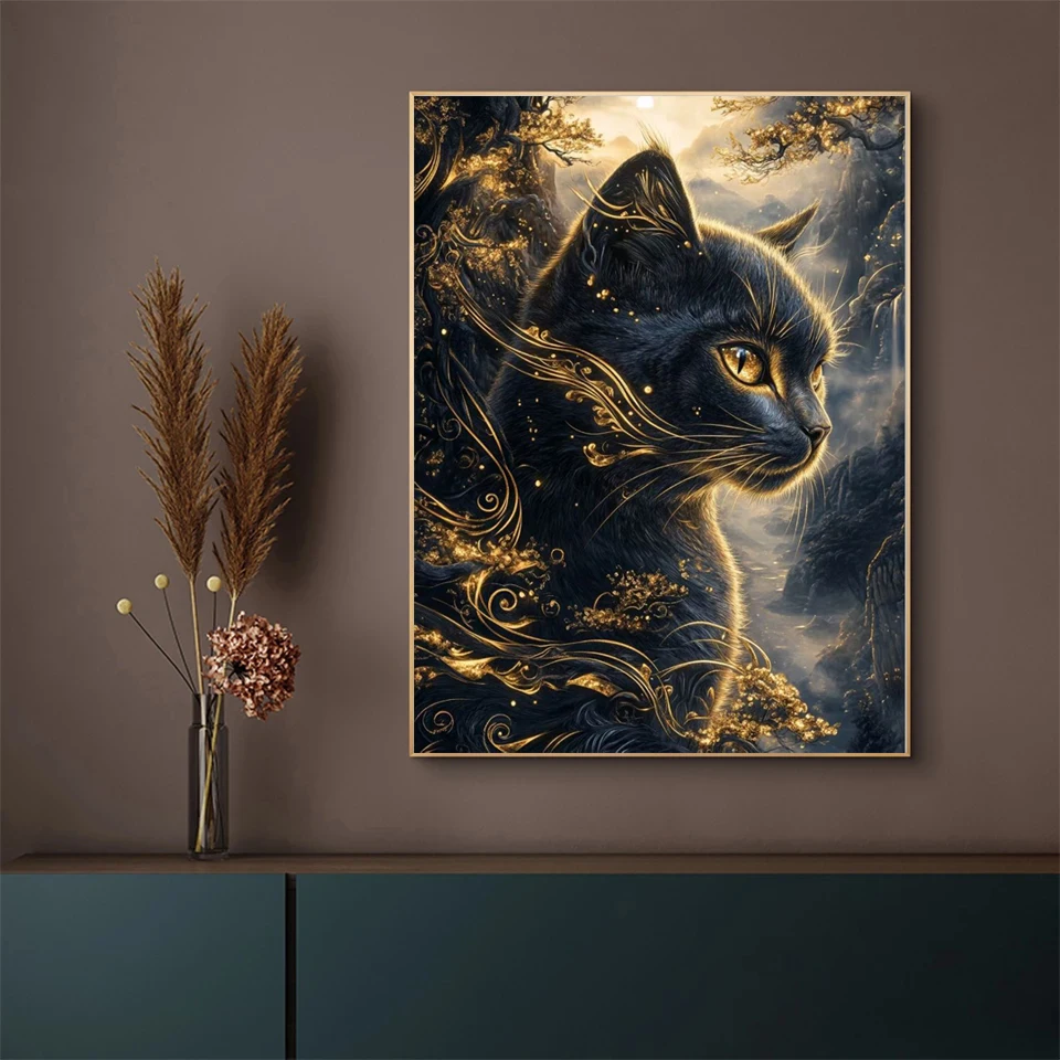 Diamond Painting New Arrival Cross Stitch Kits Golden Black Cat Dragon Lotus Landscape Diamond Art Embroidery Mosaic Home Decor