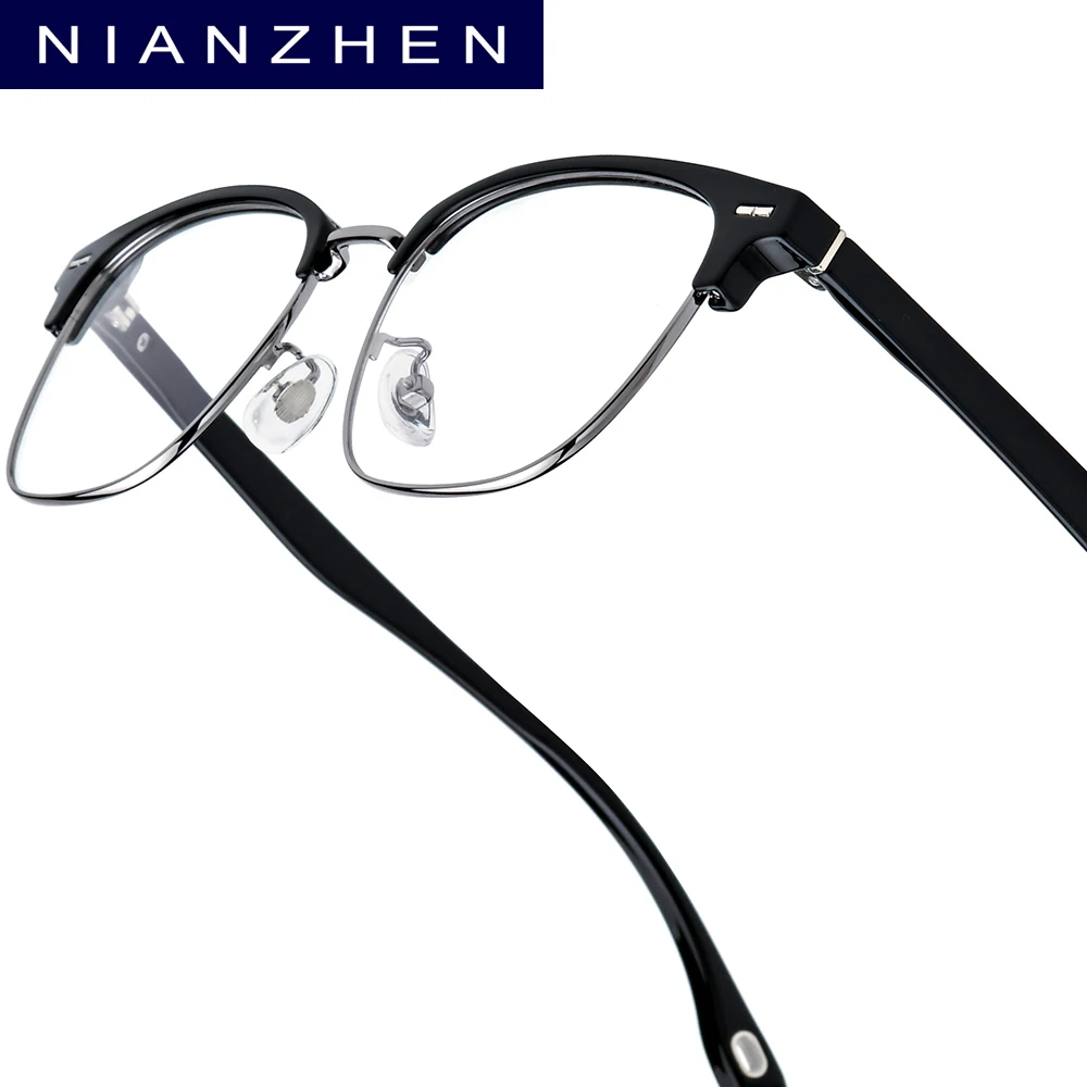 NIANZHEN TR90 Alloy Eyeglasses Frame Men Square Brand Glasses Women Retro Vintage Ultralight-Weight Eyewear Spectacles 16718