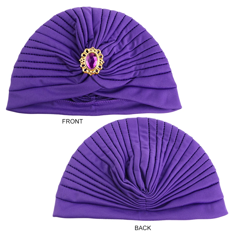 Muslim Fashion Women Elastic Alloy Drill Twist Knot Hat Chemo Cap Cancer Hat Islamic Femme Headscarf Indian Hat Headband Turban