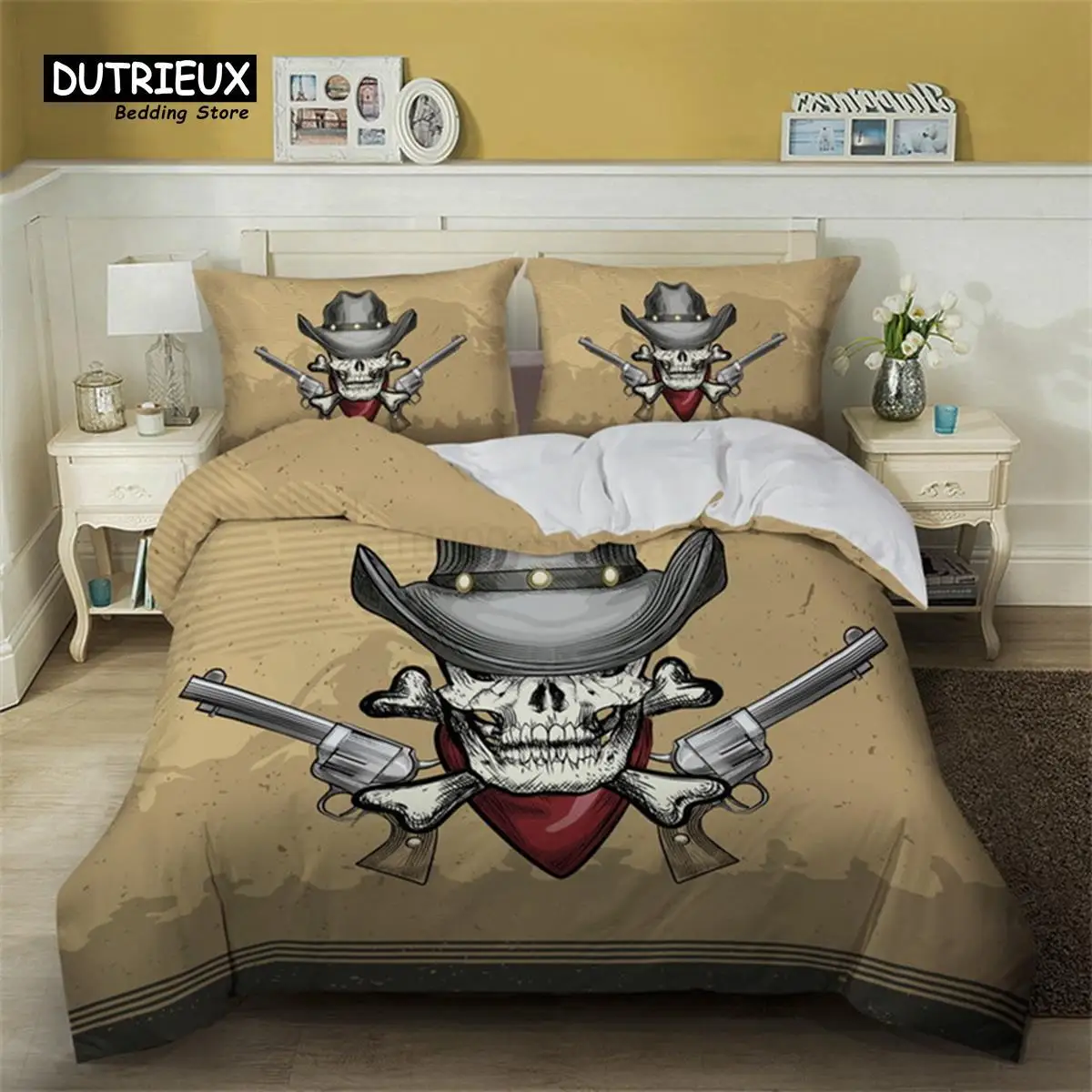 

Western Cowboy Duvet Cover Set Traditional Rodeo Hat Bedding Set King For Kids Boys Teens Microfiber Sunset Scenery Quilt Cover