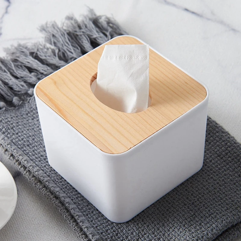 5X Square Tissue Box Tissue Box With Wooden Lid Household Removable Mini Wooden Tissue Box