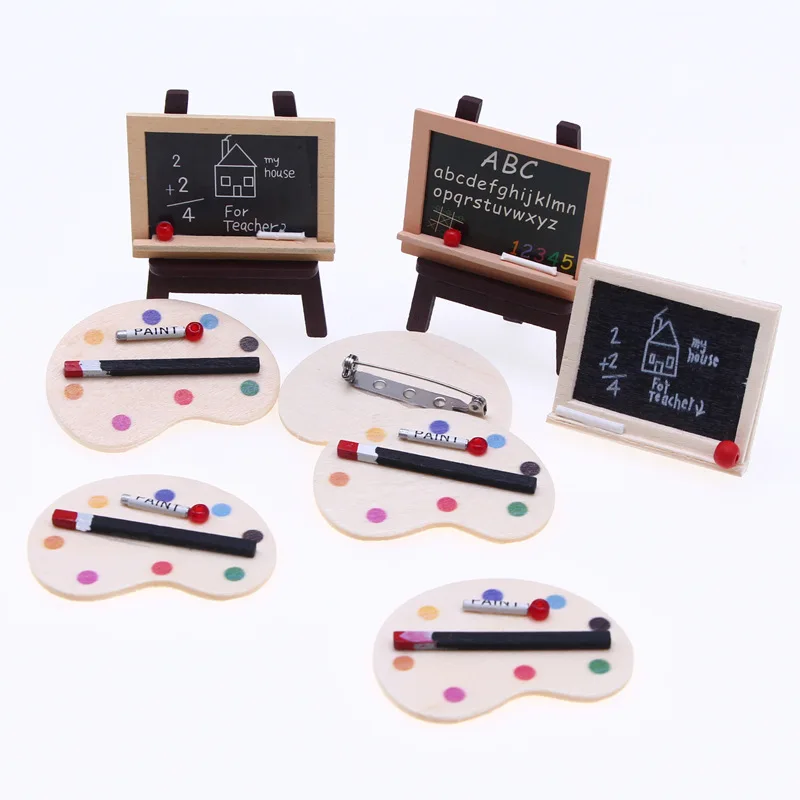 Doll House Mini Wooden Blackboard Wholesale, Miniature Palette Ornament, Pocket Easel Home Decoration Model