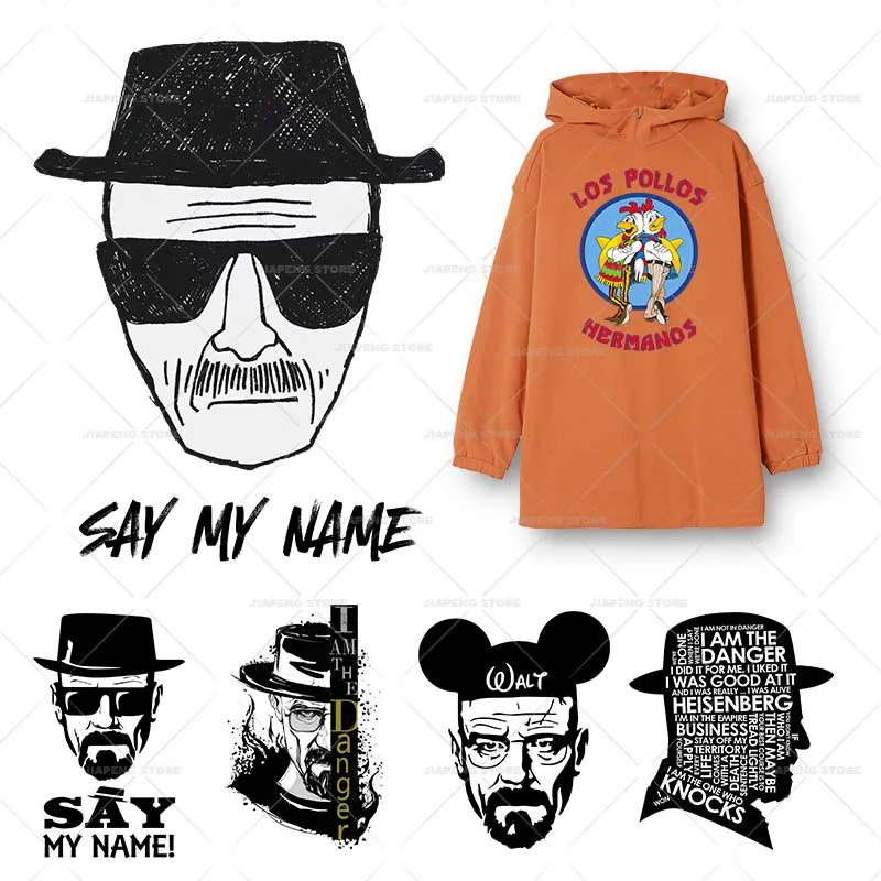 Breaking Bad kreskówka naprasowanki na ubrania t-shirt Walter Hartwell białe naklejki transferowe aplikacje na dekoracja ubrań DIY