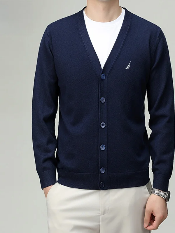 

Nautica Men's Knitted Wool Sweater Long Sve Faionable Simple Design Autumn Outerwear Soft Pure Color V-Ne Casual Wear