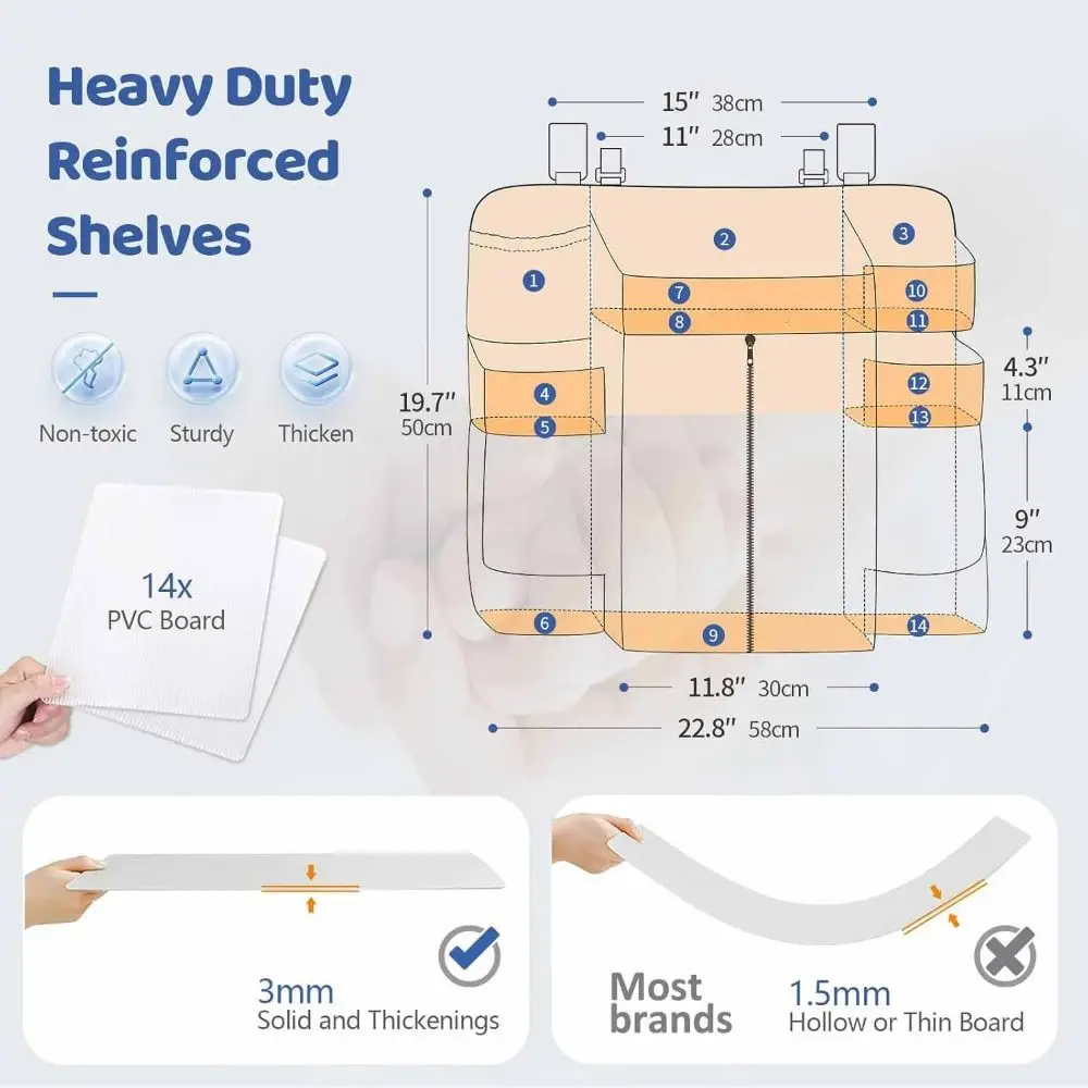 منظم حفاضات خالٍ من مادة BPA، حاوية حفاضات معلقة متعددة الجيوب من البوليستر قابلة للتعديل مع مكدس حفاضات الحضانة من لوحة PVC #5