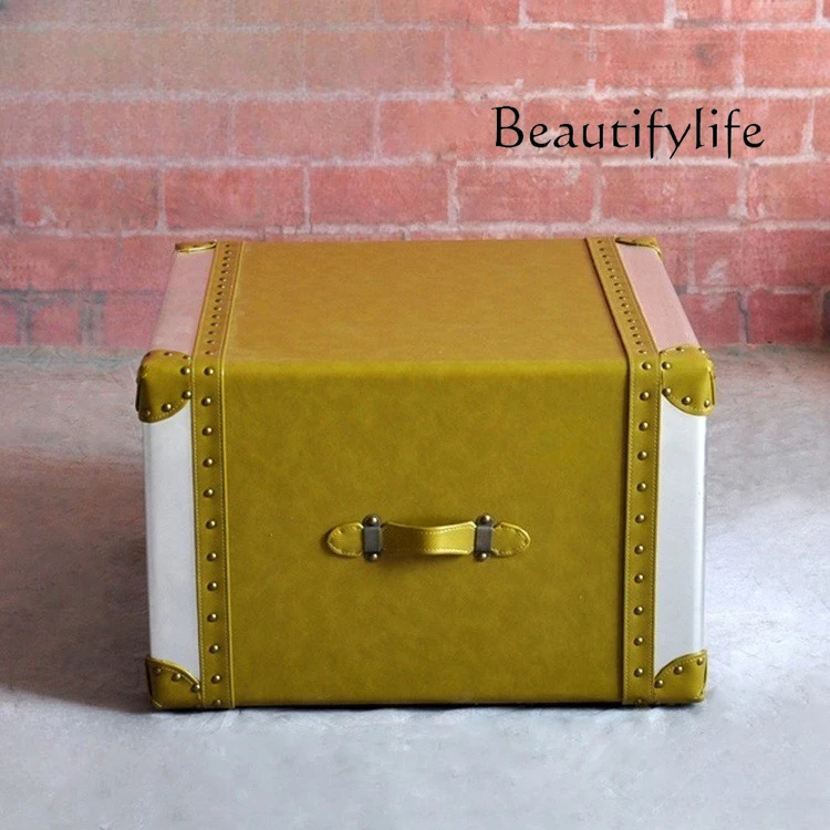 

Coffee table personalized square industrial style metal aluminum leather rivets coffee shop bar retro designer