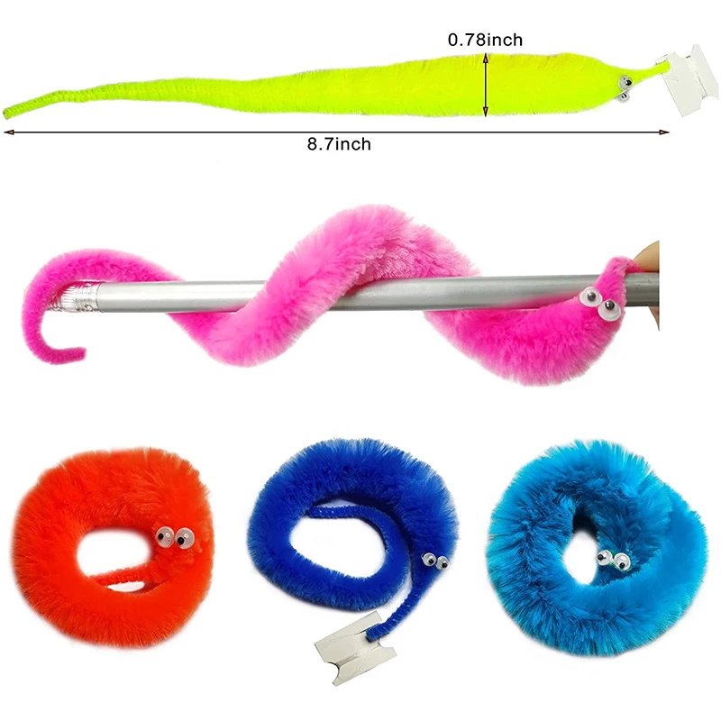 12 Colors Fuzzy Worm Magic Props for Children Kids Beginners Wiggly Twisty Worm with Invisible String Party Favors Trick Toys