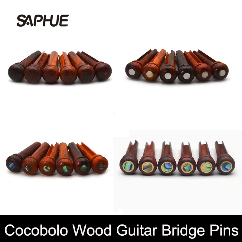 6pcs Pure Cocobolo Wood Acoustic Guitar Bridge Pins with Colorful Abalone Pearl Dot Inlay Durable Guitar String Nails Pin