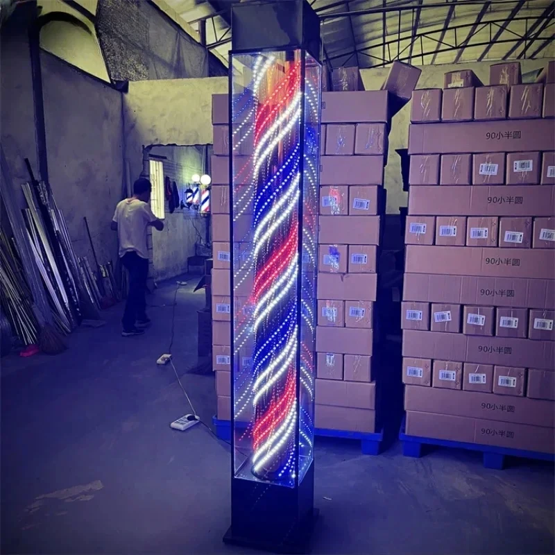 Plated Proof Rotating LED Light Large 210Cm White Blue Red Barber Shop Pole