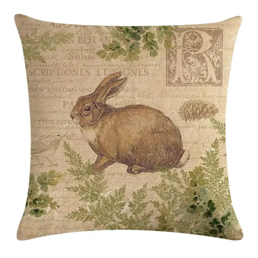 Rabbit Squirrel Bear Deer Print Pattern Decorative Home Pillowcase Square Office Decor Cushion Cover