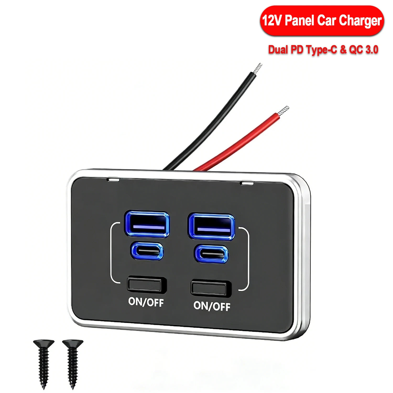 Carregador Veicular KEBIDUMEI QC3.0 PD 78W com Tomada de Carga Rápida e Interruptor, Adaptador de Energia 12V para Caminhão, Trailer e Caravana