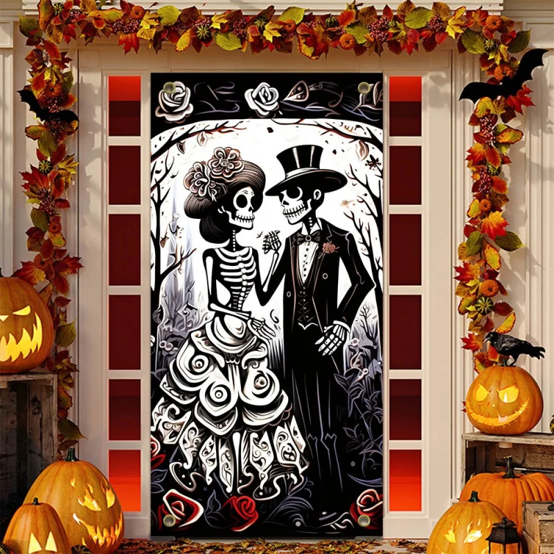 

New Halloween Decoration Door Width Halloween Wedding Party Decoration Banner Background Layout Skull Door Hanging