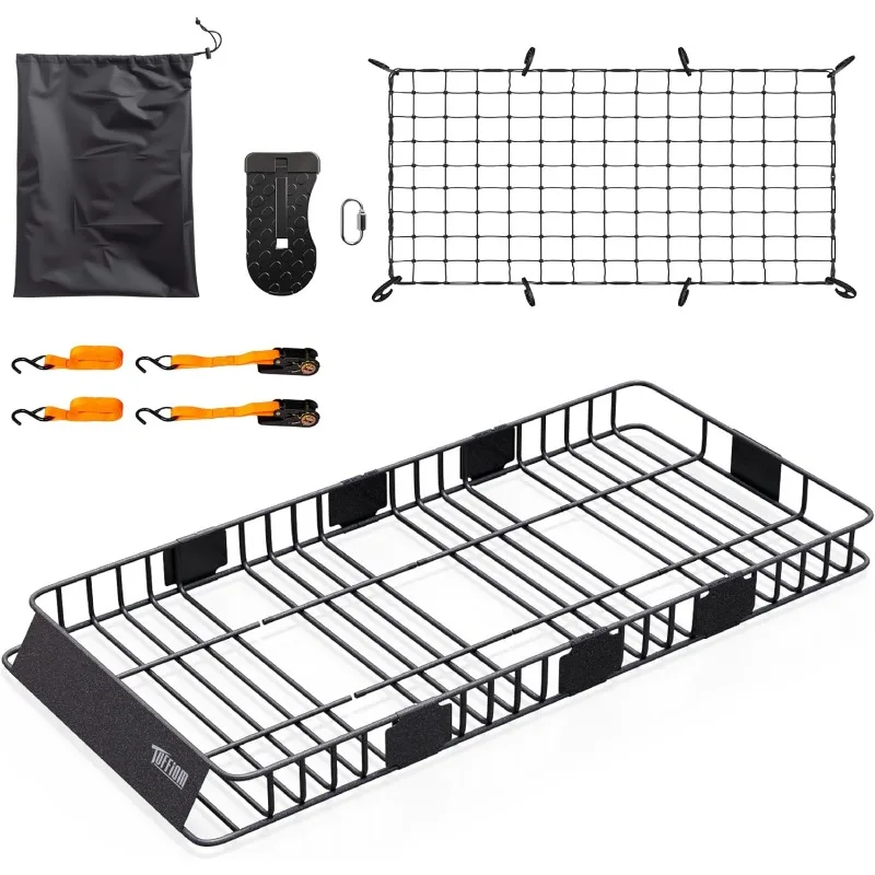 حامل بضائع على السطح قابل للتمديد 250 رطل، سلة حامل سقف عالمية مقاس 84 * 39 * 5.5 بوصة مع شبكة مطاطية، حقيبة تخزين، أشرطة أ
