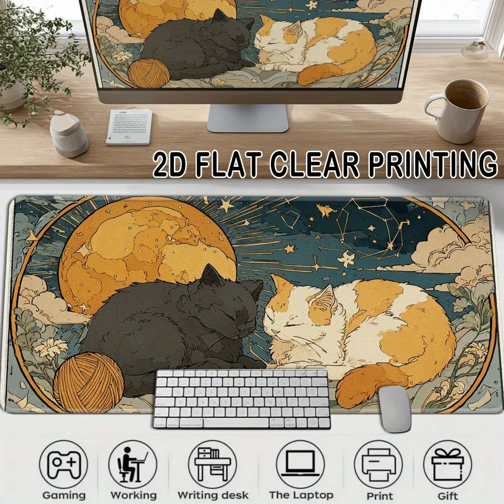 CIFBUY Sleeping Cat Moon Stars Clouds Gaming  Durable Rubber Base Stitched Edge for Office Home Decor Christmas Halloween Gift