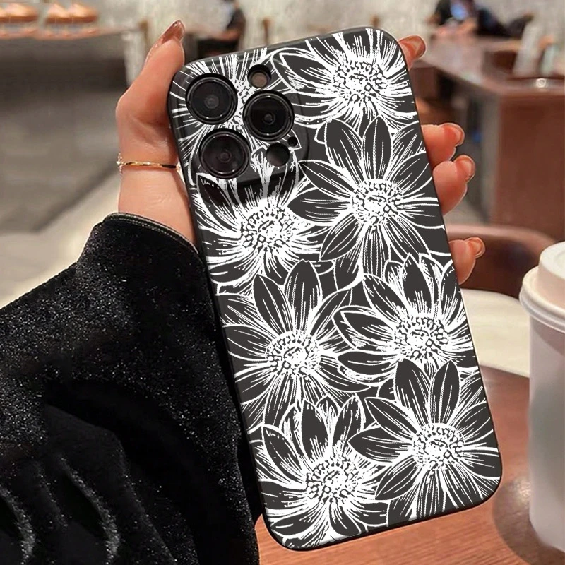 Funda de teléfono con diseño de línea de crisantemo blanco elegante para Realme GT 7 6 6T 5G 12 11 10 Pro Plus 5G 14X 9i 9 8 cubierta suave de TPU caramelo