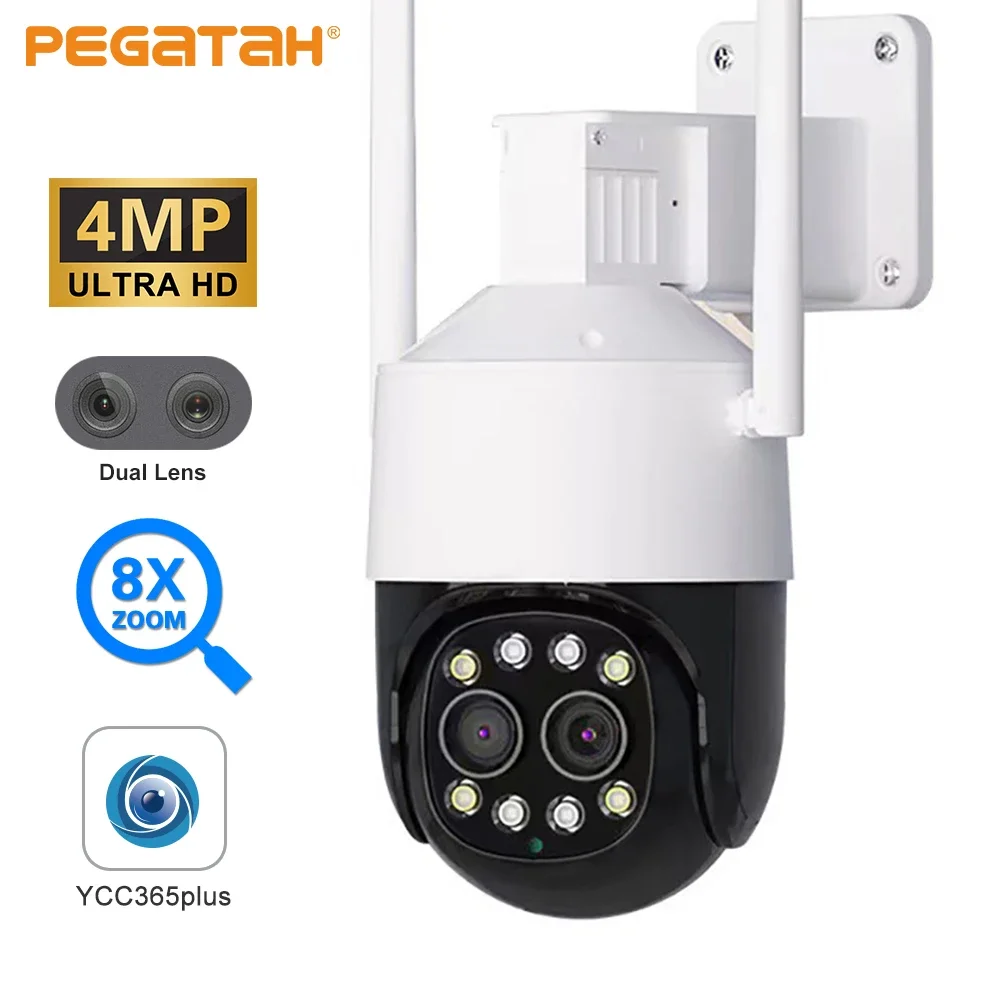 

PEGATAH 4MP 2K WIFI IP Camera 3.6mm-8mm Dual Lens 8X Hybrid Zoom Human Detection Audio P2P Security Surveillance CCTV PTZ Camera