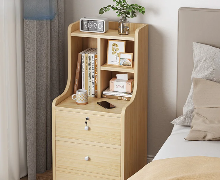 Bedside Table Bedroom Small Bedside Shelf Floor Storage Locker with Lock