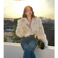 Miiiix Gradient Short Faux Fur Coat Winter Korean Version Loose and Thickened High-end Temperament Coat for Women Clothes