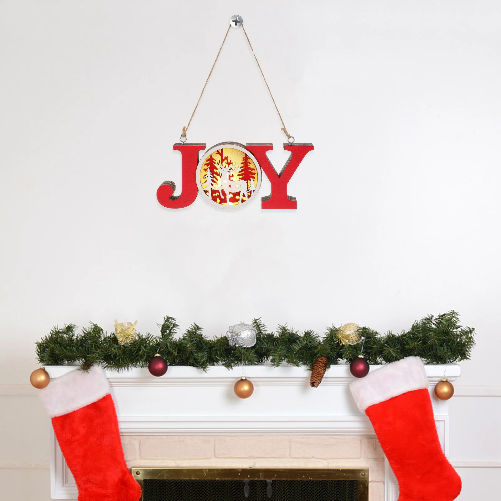 

Glowing Wood Letter Lamp Christmas Hanging Pendant Creative Xmas Tree Ornament Home Office Window Festival Decor