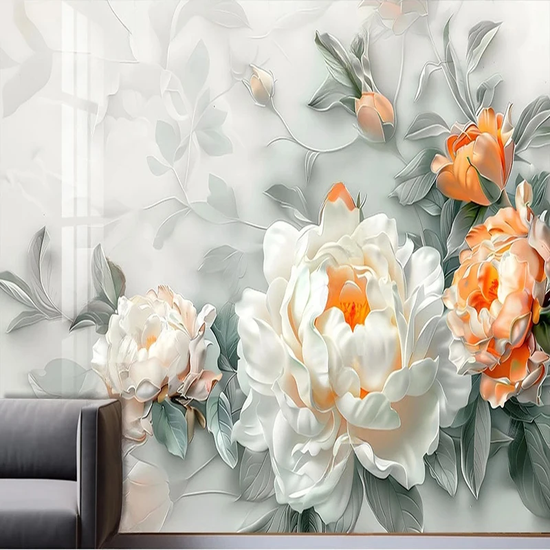 Custom Mural Wallpaper Modern Chinese Rich Peony Flowers Leaf Wall Painting Living Room TV Sofa Bedroom Backdrop Decor Fresco