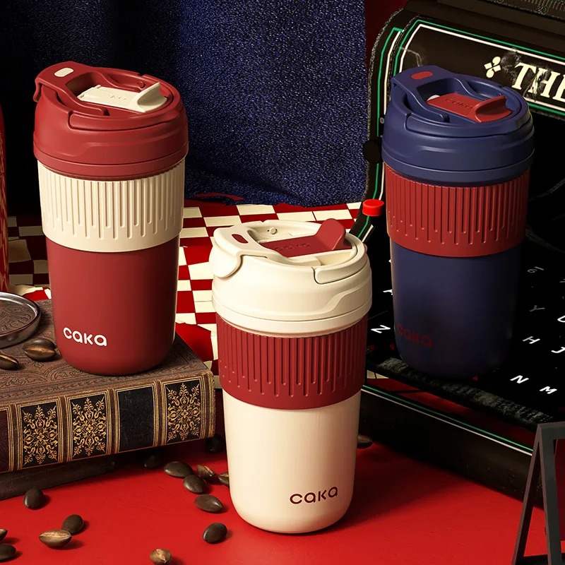 450ml Coffee Thermos Cup Portable Travel Ceramic Inner Insulated Mug High-end Straw with Lid Exquisite Gift Insulated  Tea Mugs