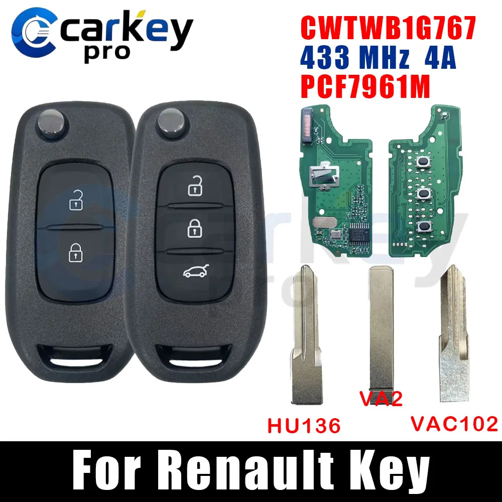 Carkeypro CWTWB1G767 For Renault Kadjar Captur Megane3 Symbol Dacia Duster Logan2 Smart Flip Car Key Shell Case Cover
