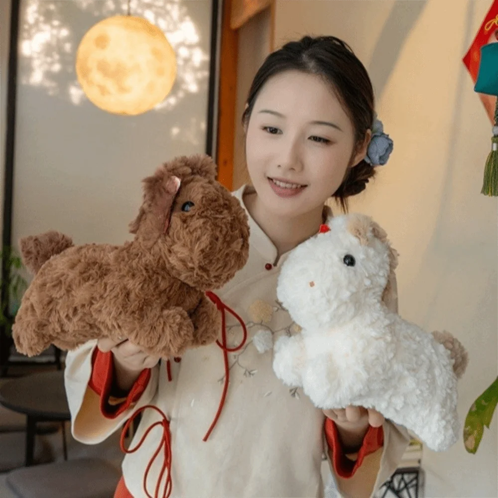

New Year Mascot Soft Horse Fluffy Mascot Zodiac Pony Kawaii PP Cotton Filling Cartoon Horse Birthday Gift