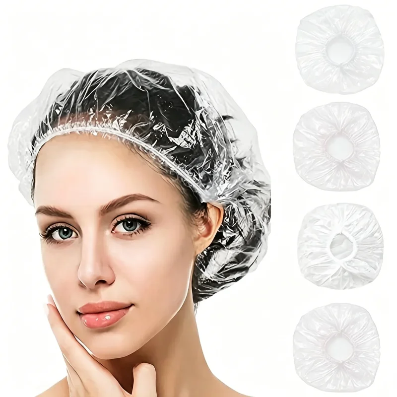 100pcs Disposable Shower Caps-Multi-Purpose Thickening Elastic Bath Cap Plastic Waterproof Clear Shower Cap Bath Shower Caps Women Spa,Men Hair Caps,Home Use,Hotel and Hair Salon, Travel.