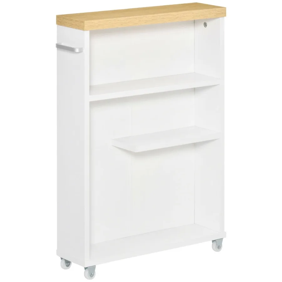 

kleankin Slim Bathroom Cabinet with Wheels Storage Organizer White