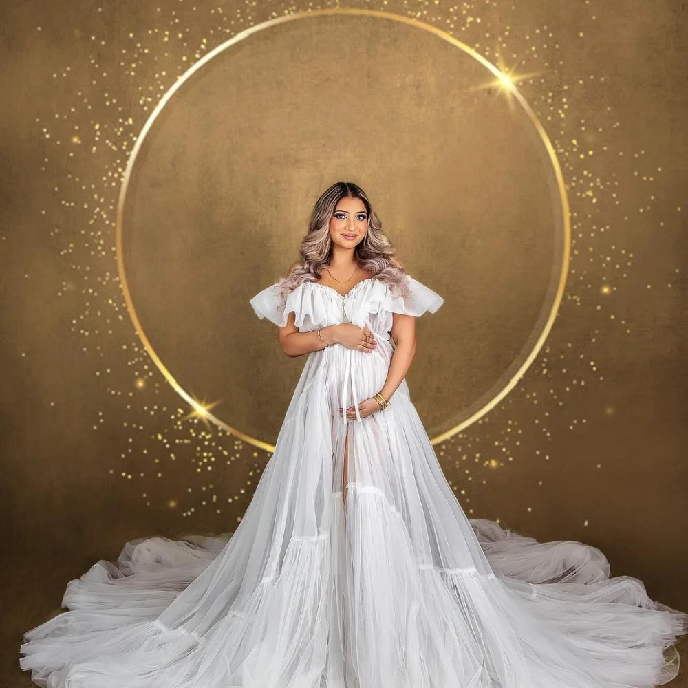 Bella Customize White Maternity Robe Off the Shoulder robes de soirée Mesh Fabric Prom Dresses Floor-Length Wedding Dress 2025