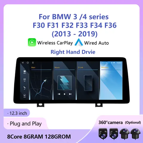 BMW 3/4 시리즈 F30 F31 F32 F33 F34 F36 2013-2019 차량용 12.3인치 안드로이드 무선 카플레이 지원 신형 RHD 카 비디오 플레이어 GPS 네비게이션