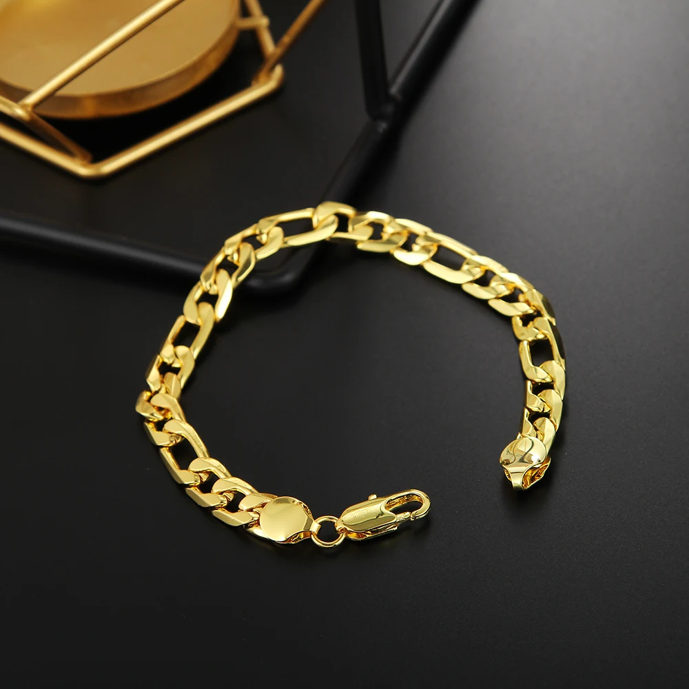 Hot classic 925 sterling Silver 18K gold color 8MM geometry Bracelets for man Women Fashion Party wedding Gifts fine Jewelry