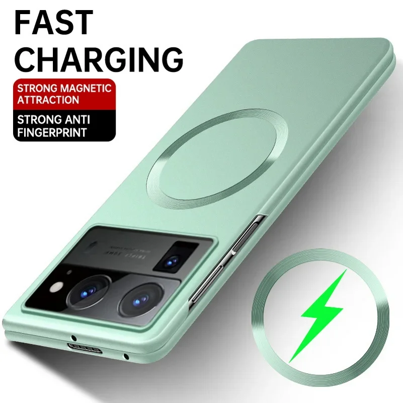 Para Tecno Phantom VFold2 pintura metálica mate ultrafina para funda Magsafe para Tecno Phantom V Fold 2 cubierta de PC de carga inalámbrica