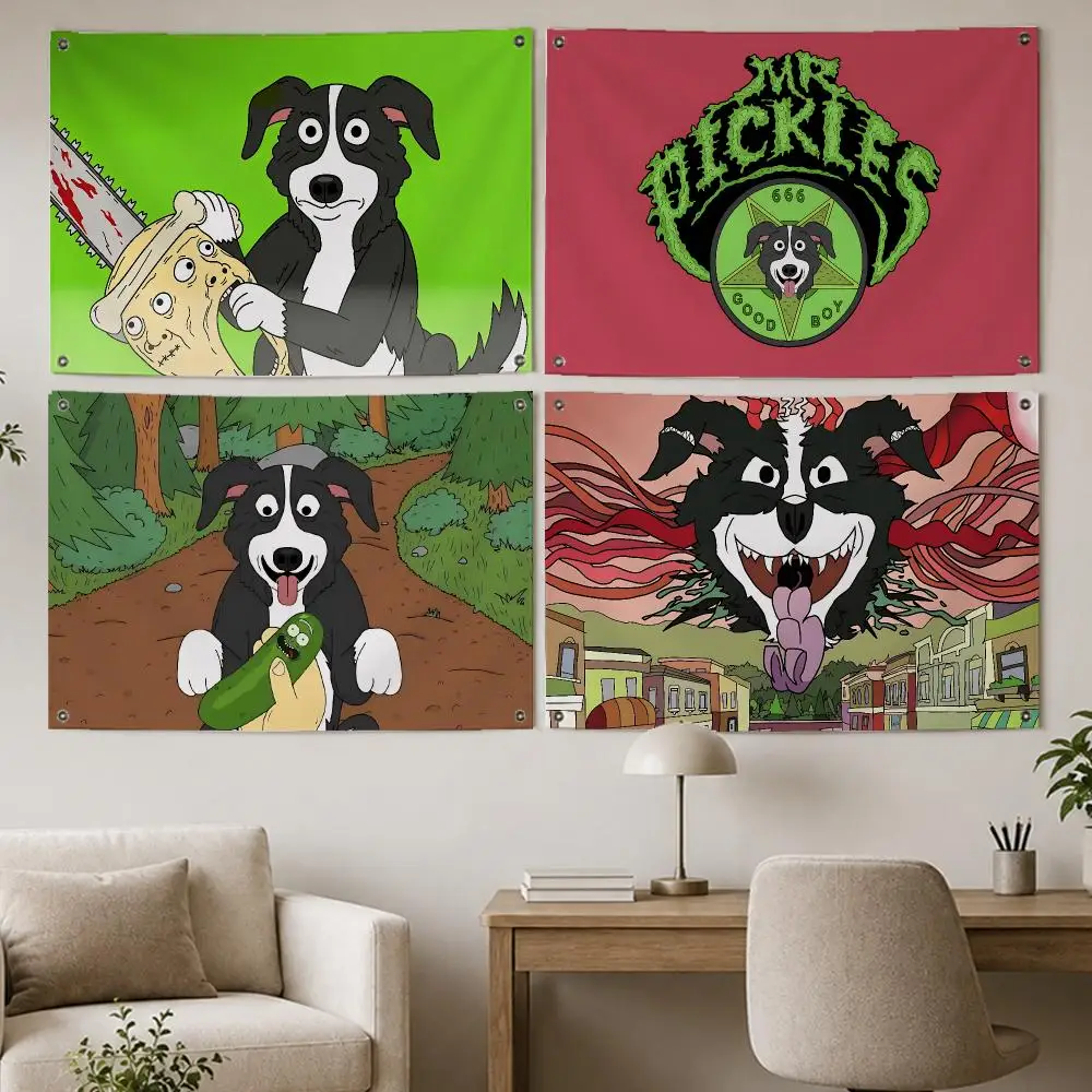 Dark Cartoon Mr. Pickles Flags Room Home Decor Wall‑Hanging Art Banner, Outdoor for Bedroom Party Background Decoration