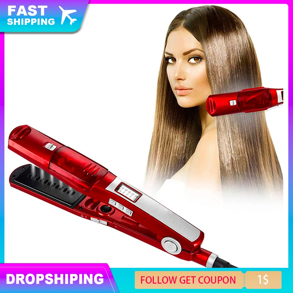 Hair Straightener with Steam Salon Professional Nano Titanium Ceramic Steam Flat Iron with Removable Comb Digital LCD 5 Level