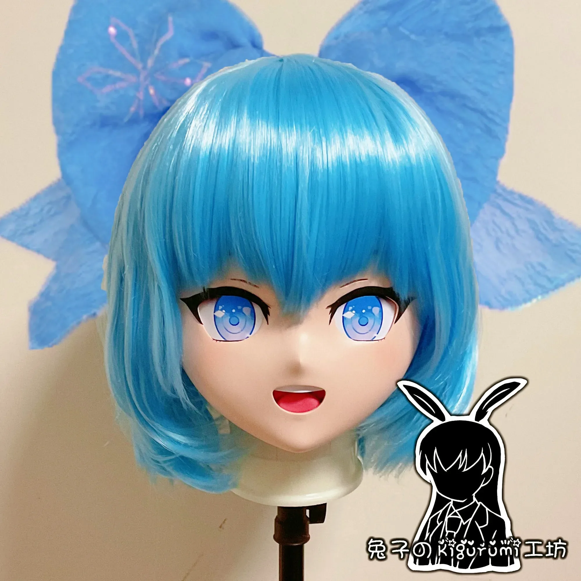 (A20)Custom BJD Doll Party Full Head Mask with Backshell Japan Cartoon Silicone Anime Touhou Project Cirno Kigurumi Cosplay Mask