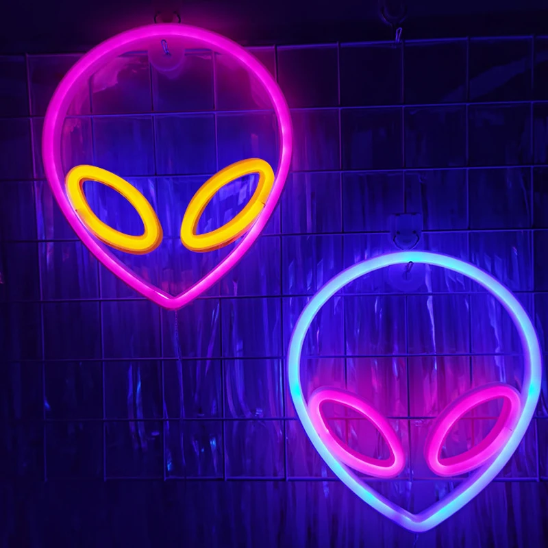 Alien Neon Lights LED Neon Signs Light Logo for Kids Room Bedroom Hotel Shop Restaurant Game Office Wall Art Hallway Party Decor