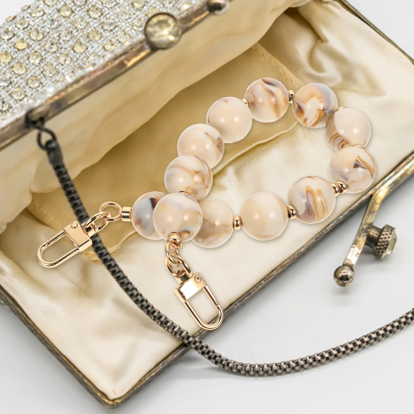 

Beaded Bag Chain Round Replacement Purse Chain Handle for Handbag Clutch Mini Tote Evening Bag Accessories Purse Strap Handle