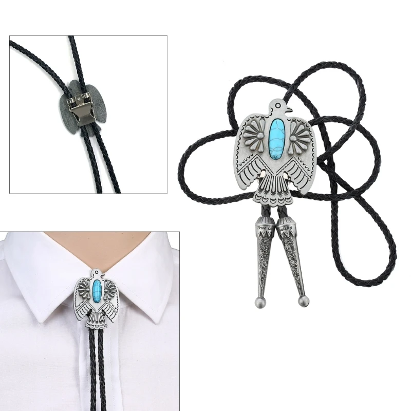 

Q0KE Turquoise Bolo Tie for Adult Unisex Cowboy Necktie Costume Accessories Neck Tie for Women Mens Accessories Jewelry Gift