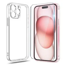 9H Screen Protector Tempered Glass for iPhone 15 14 13 12 11 Pro Max Clear Silicone Cover on iPhone XR X Xs Max 6 7 8 Plus Case