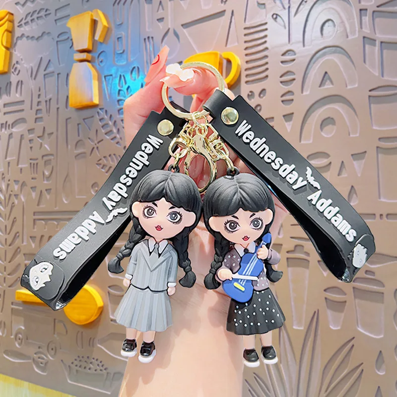 Wednesday Keychain American Drama Addams PVC Model Doll Pendant Gothic Backpack Decoration Car Keyring Accessories Cartoon Gift
