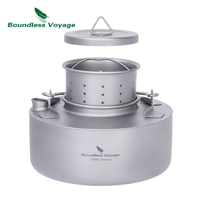 

Boundless Voyage Titanium Kettle Outdoor Camping Ultralight Big Capacity Pot with Folding Handle Filter 700ML