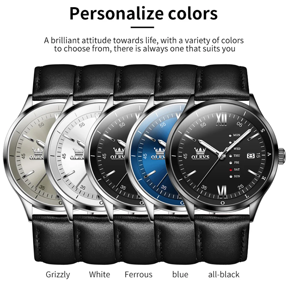 OLEVS Orologi da uomo 2931 Trend Fashion Cinturino in pelle Orologio al quarzo originale per uomo Impermeabile Luminoso Data Settimana Orologio da polso Nuovo