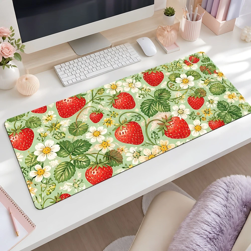 Light green strawberry floral pattern mouse pad, non-slip, suitable for pairing with dormitory desktops tappetino mouse