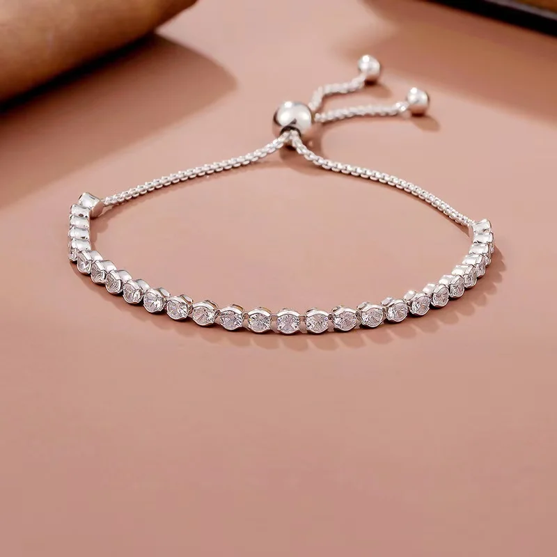 

Trendy 925 Sterling Silver 3mm Full Zircon Tennis Chain Bracelet for Women Jewlery Plated White Gold Bangle Anniversary Gift