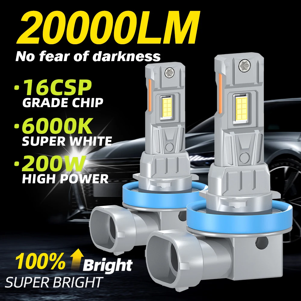 

H11 Led Headlights Canbus 200W 6000K Super Bright Light Bulbs Turbo 3570 CSP Single Copper Tube Front Light Lamp 20000LM H8 H9